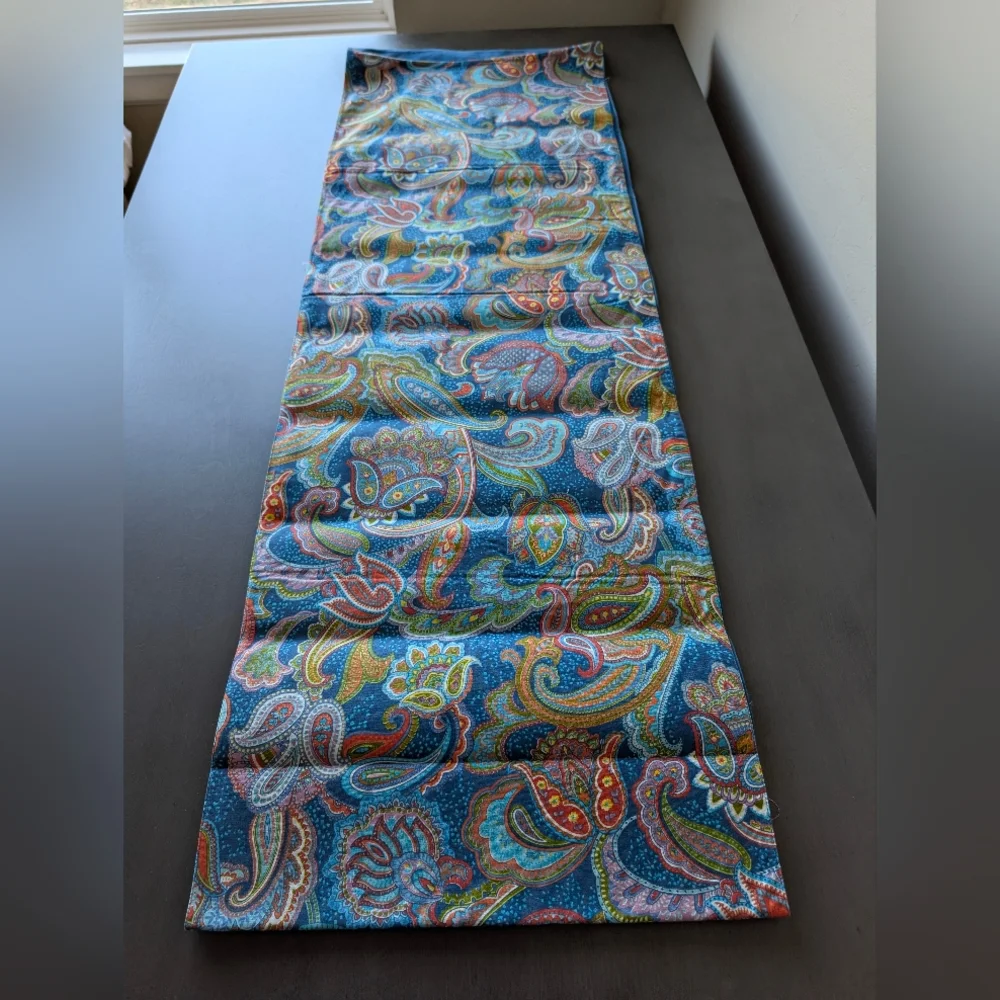 Pottery Barn Table Runner Yellow Blue Green Pink Paisley Floral Cotton 18x108